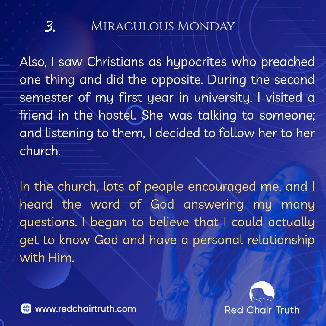 redchairtruth1's tweet image. She had many questions about life… but no one could answer them.
In her search for more, she went down a path she never expected.

Discover how the story unfolds this Miraculous Monday.

#RedChairTruth #MiraculousMonday #GLHtestimonies #Testimony #Itestify #RCT #ItaUdoh