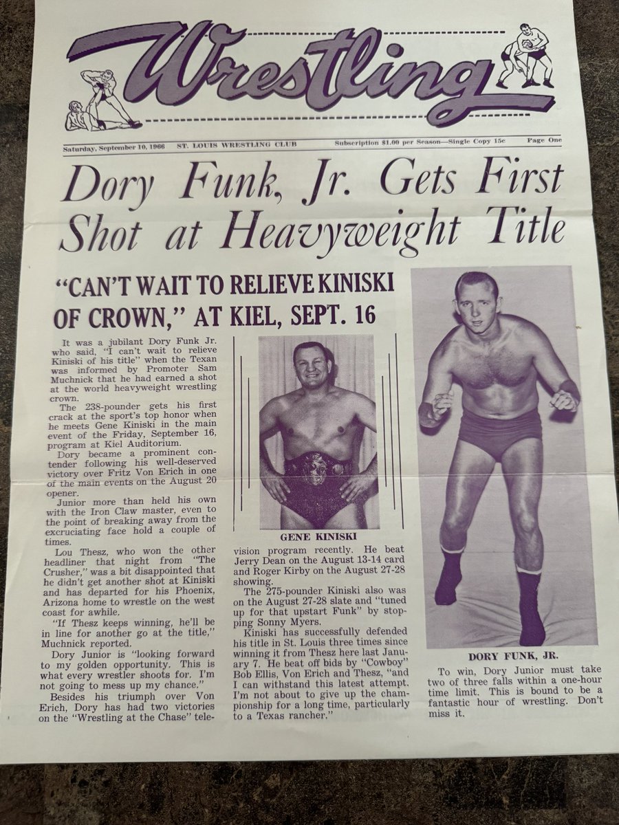 Wrestlingwclass's tweet image. St.Louis Wrestling Newsletter September 10 1966

Featuring the build to @fuanku fist shot at then #NWA world champion #GeneKiniski 

#SuckerforStLouis
#WrestlingwithClassics