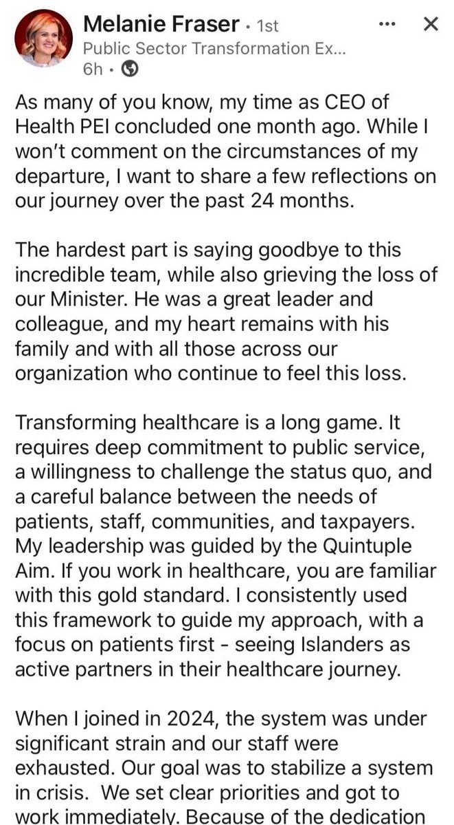 PEIPolNews's tweet image. EX CEO Melanie Fraser on LinkedIn. Good riddance!  When you're gone, STAY GONE!  Take the MILLIONS of taxpayer dollars you screwed this province for while enriching yourself and piss off. #cdnpoli #peipoli #pei