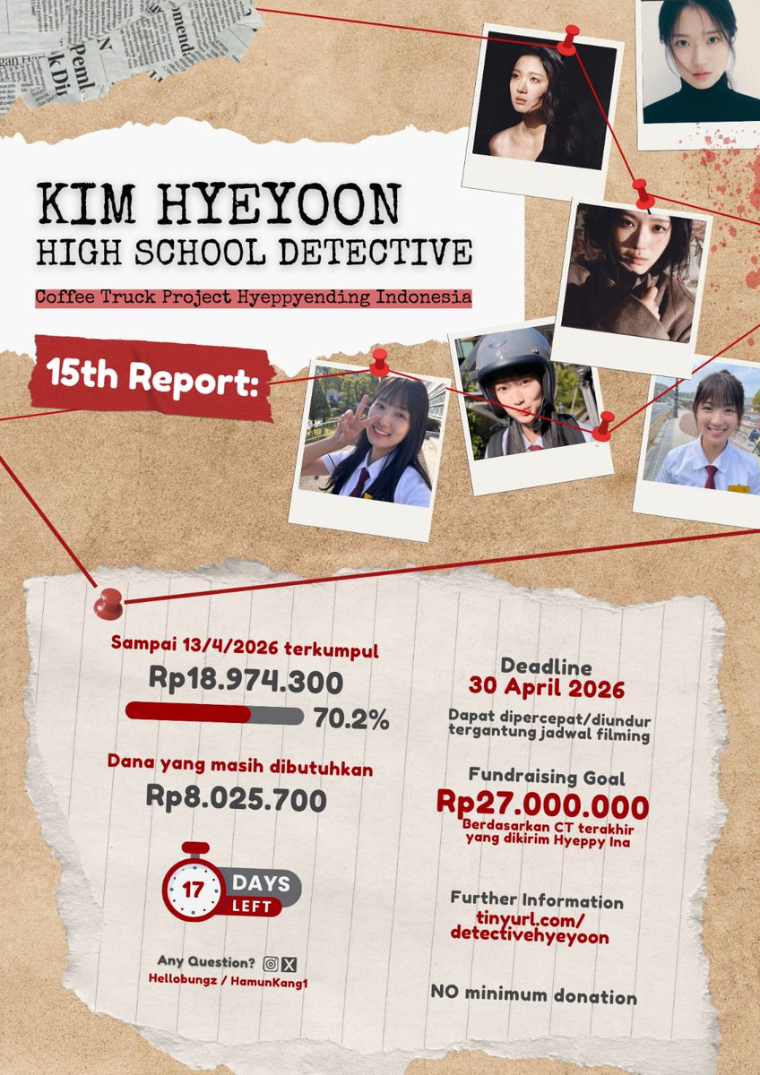 15th report <#HighSchoolDetective> CT Project 

by Hyeppyending Indonesia🇮🇩

🔗tinyurl.com/detectivehyeyo…

Now: IDR 18.974.000 (70.2%)
📅April 30, 2026 or until get the support date from manager

#고딩형사 #KimHyeyoon #김혜윤

<a href="/HamunKang1/">Hamun</a>