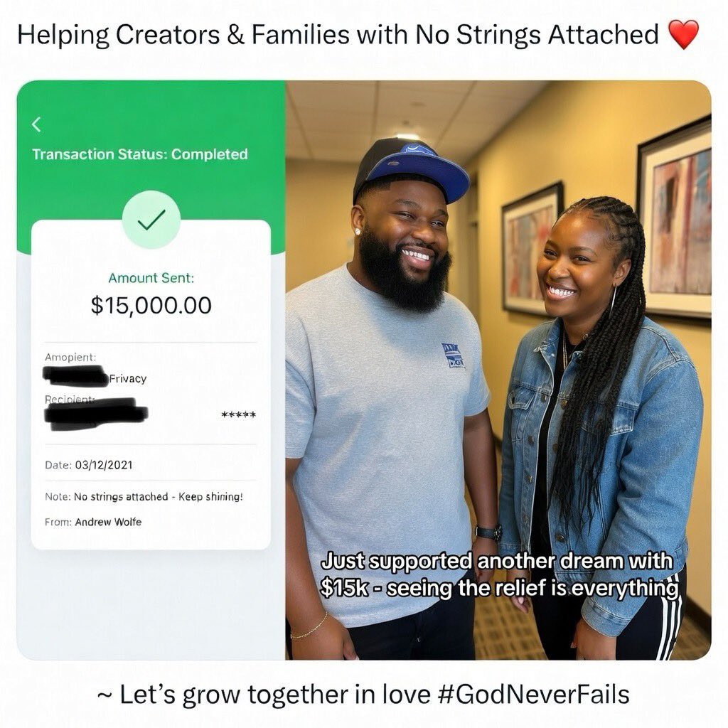 andrewjwolfe7's tweet photo. @AntonioSabatoJr @GratwickEnt Just supported another creator with $15k. The relief and smile in the moment was beautiful.
If you’re grinding through something, feel free to DM. No big promises — just encouragement.
What keeps you going on tough days?
~ Let’s grow together in love #GodNeverFails” https://t.co/al0oC2o8ck