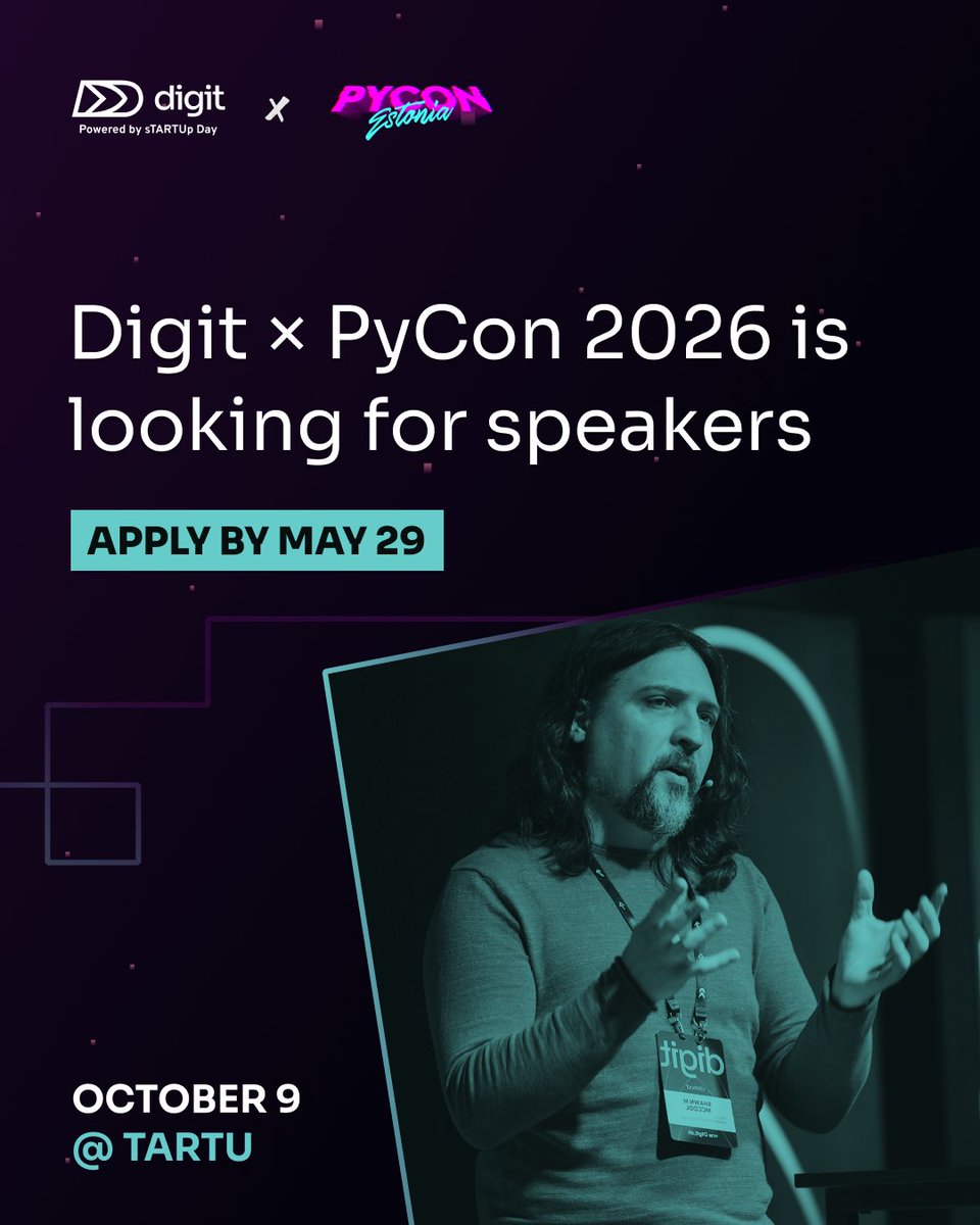 digitconf's tweet photo. Digit × PyCon 2026 is looking for speakers 🔊

Topics can range from technical deep dives and case studies to workflows, tools, and team or growth topics, as long as they’re grounded in real experience.

Apply by May 29 👉 https://t.co/2KKMCevfTk

#digitconf https://t.co/Dnh5Ecd9Bk