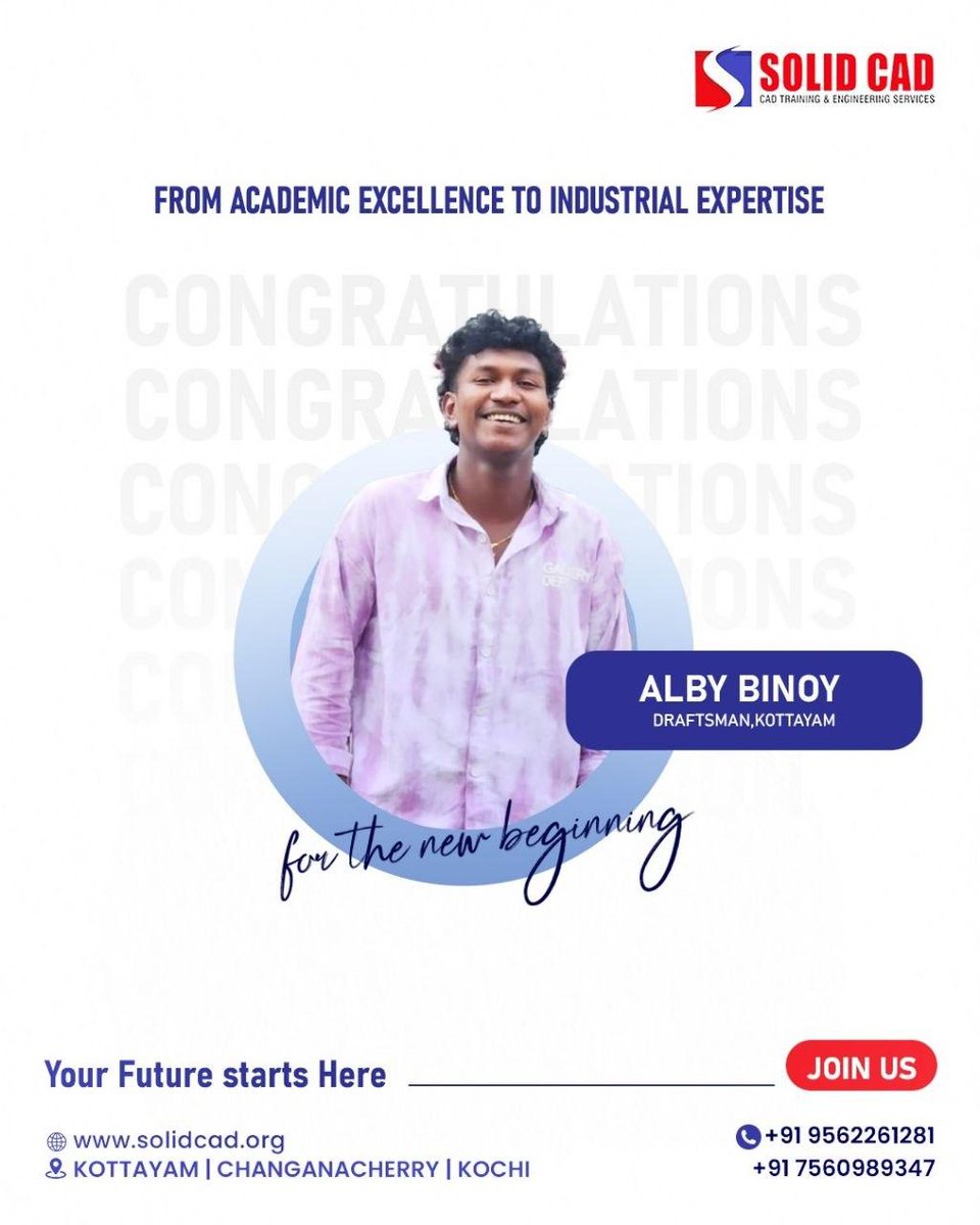 cad_solid's tweet photo. Congratulations Alby Binoy!
Successfully completing your course at SolidCAD. Your commitment and perseverance have led you to this proud achievement.

🌍 https://t.co/auOzqwEhl2
📞 +91 7560989347, +91 9562261281

#SolidCAD #CourseCompletion #PlacementSuccess https://t.co/6OZyBVHaHk