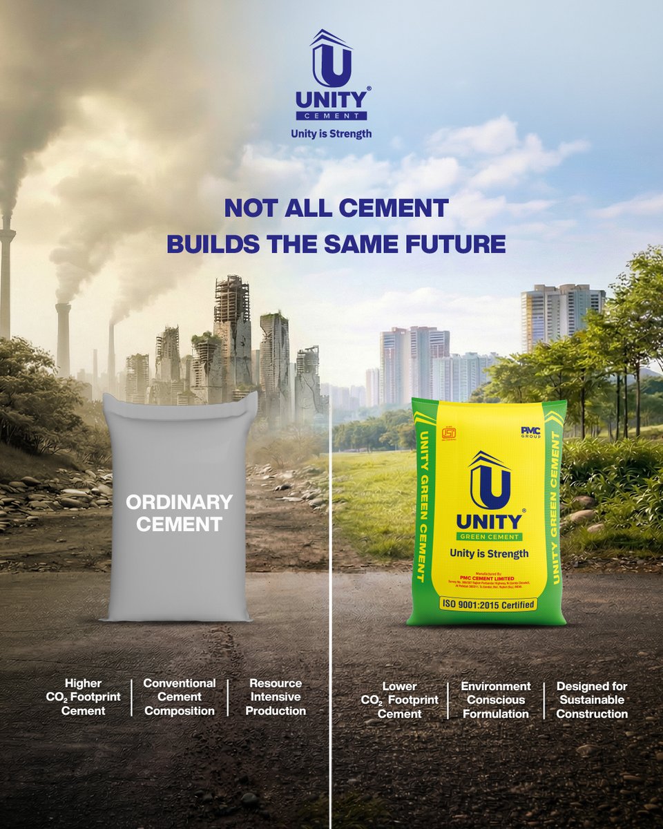 unitycement's tweet image. The materials you choose today quietly decide how your tomorrow stands.
Choose what builds strength and sustains it.
Unity Green Cement - built for strength today, and sustainability for tomorrow.

#UnityCement #UnityGreenCement #UnityIsStrength #BuildBetter #GreenConstruction