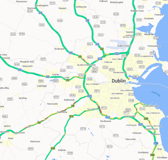 TIITraffic's tweet image. Congestion Report:

Delays on M50: M50 Southbound: J10 - J13.

Delays on routes around Dublin:  N3 S, M4/N4 E, N7 E, M11/N11 N.

We will be updating about the road closures and traffic disruptions separately.

Drive with care!
#TII #Slowdown