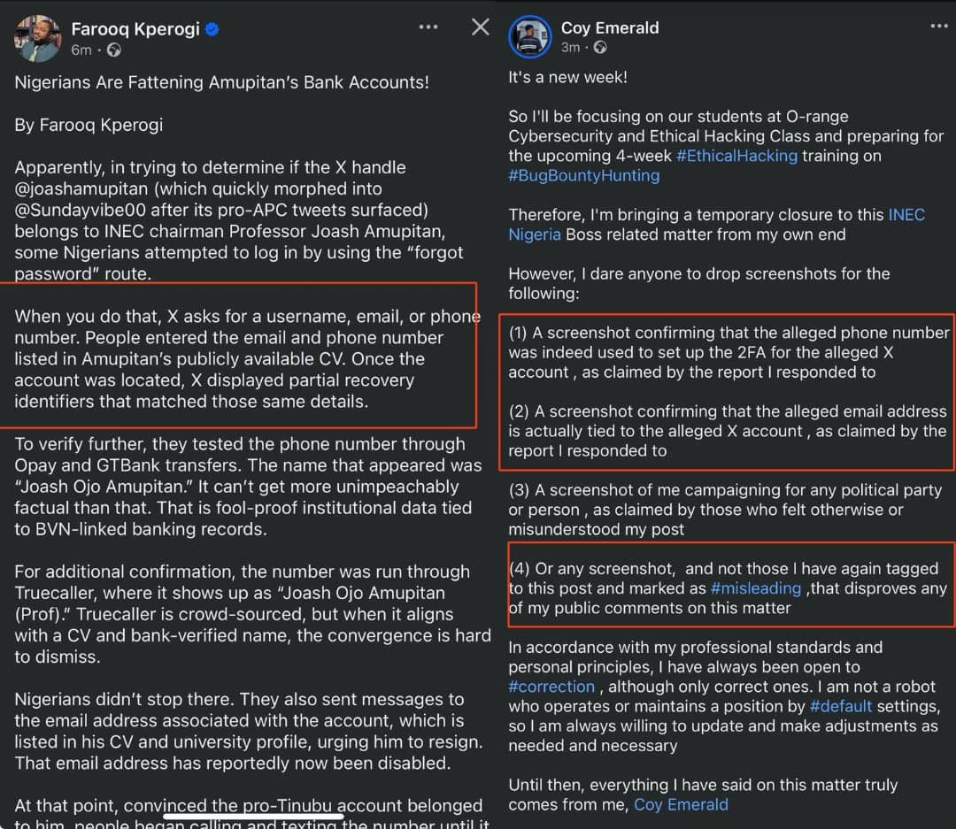 Although I recently paused discussions on this matter with the <a href="/inecnigeria/">INEC Nigeria</a> Boss, but seeing Mr.<a href="/farooqkperogi/">Farooq Kperogi</a>’s recent comments has prompted me to briefly address this again 

Source: facebook.com/share/1DEdAW7c…