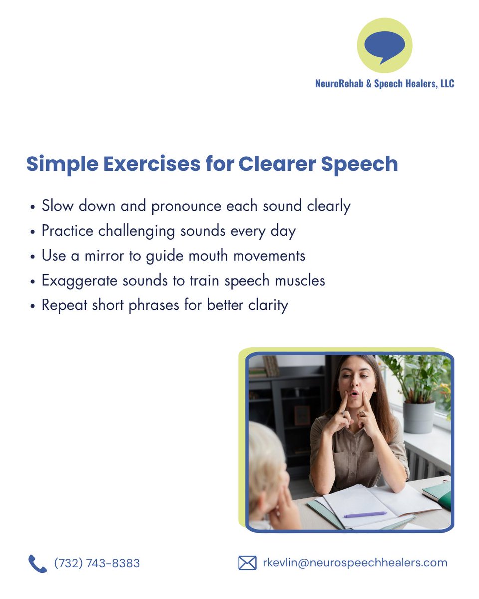 SpeechHealers's tweet image. Small daily exercises like slowing down speech, practicing sounds, and using mirror feedback can help improve articulation and speech clarity.

#SpeechTips #SpeechTherapy #CommunicationSkills