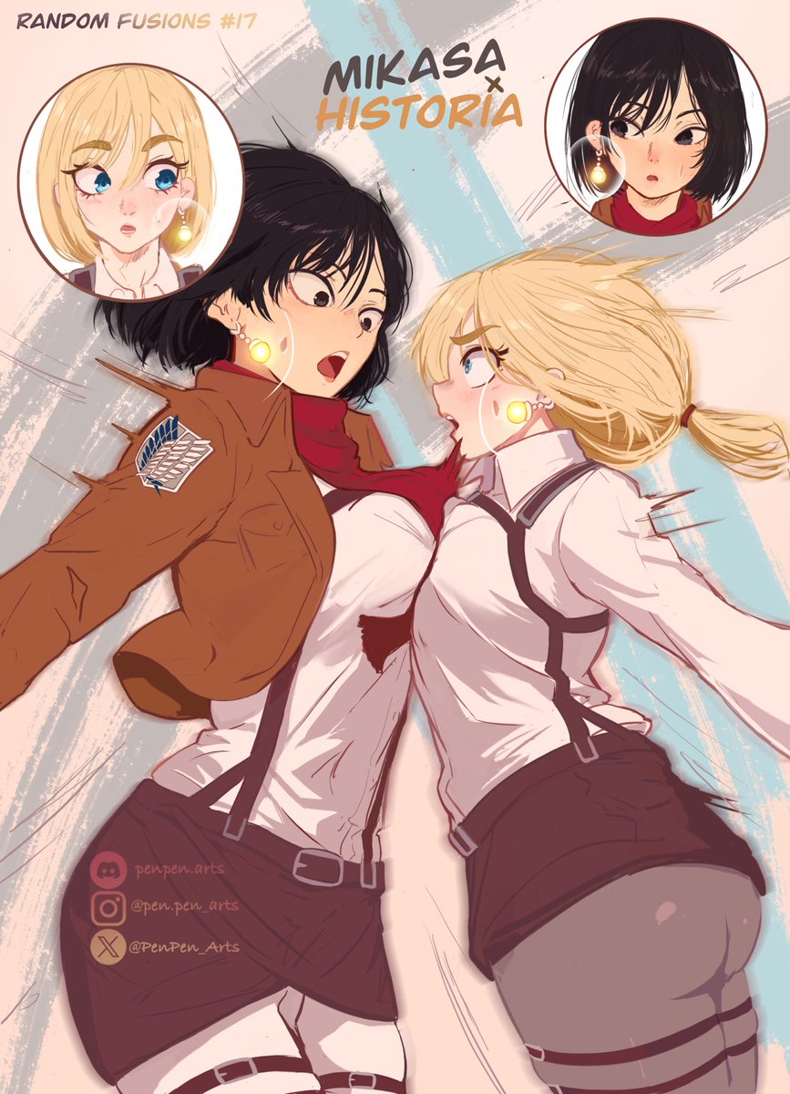 PenPen_Arts's tweet image. Mikasa and Historia fusion! 
Maybe things would’ve ended differently this way… 

#attackontitan #aot #shingekinokyojin #snk #mikasaackerman #historiareiss #aotfanart #dragonball #potara #fusion #合成
