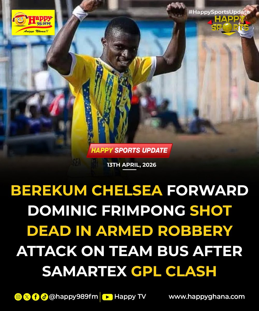 YSportsGh's tweet photo. The 20-year-old striker, on loan from Aduana Stars since the start of the second round, tragically died after sustaining a gunshot wound (reportedly to the head) during the highway ambush on the Bibiani–Goaso road near Ahyiresu.

#HappySports https://t.co/vx0BGd9HXp