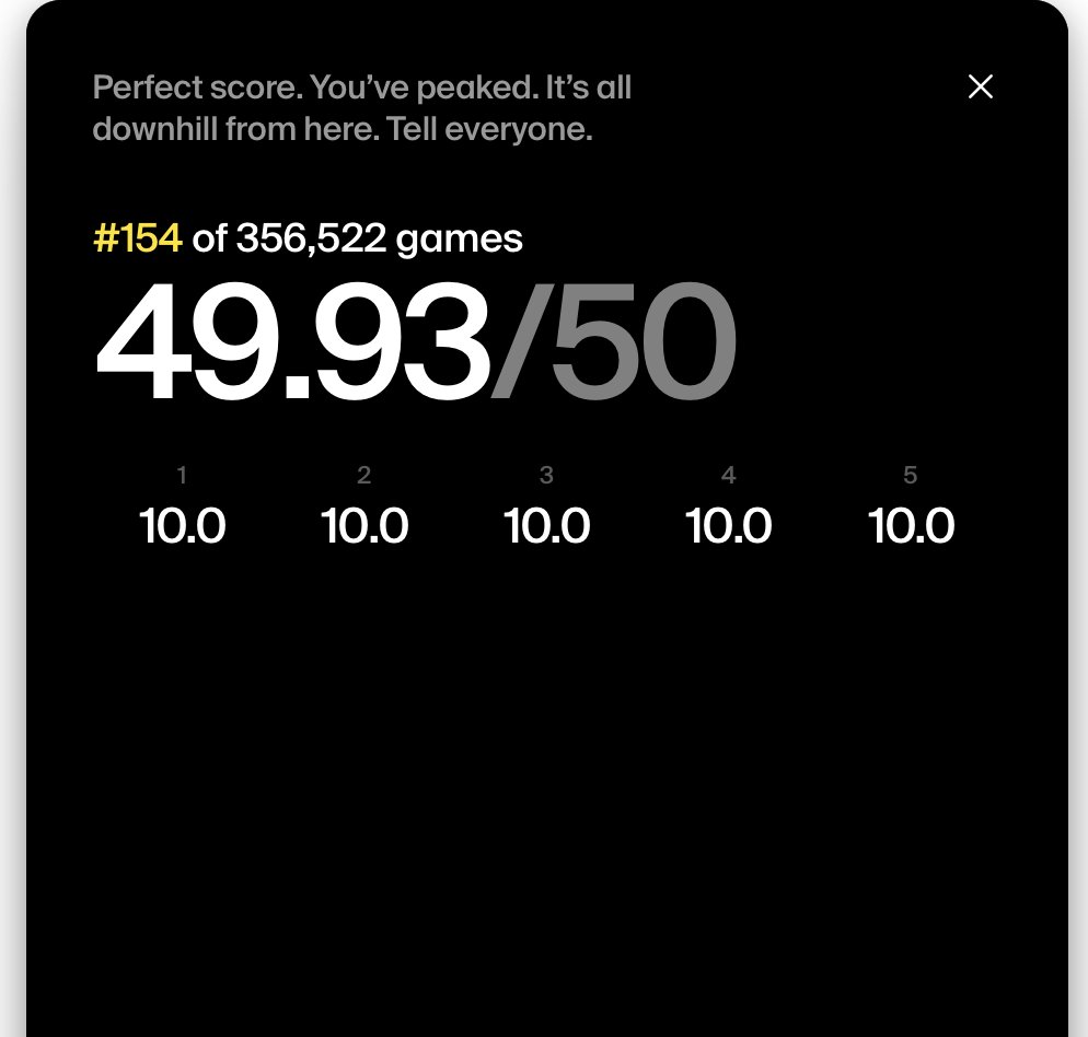 no_bev_dev's tweet photo. Temporarily breaking my twitter sobriety to post this result

49.9/50
https://t.co/eyGTCyNFeR https://t.co/G5et9ivQcD