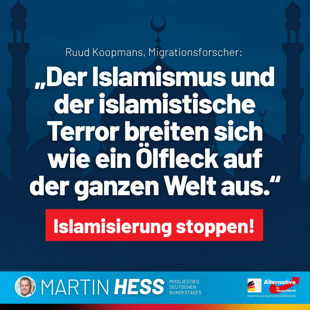 Martin_Hess_MdB's tweet image. Die Islamisierung Deutschlands ist in vollem Gange – nur wir werden sie stoppen!

apollo-news.net/man-darf-den-i…

#Islam #Terror #AfD