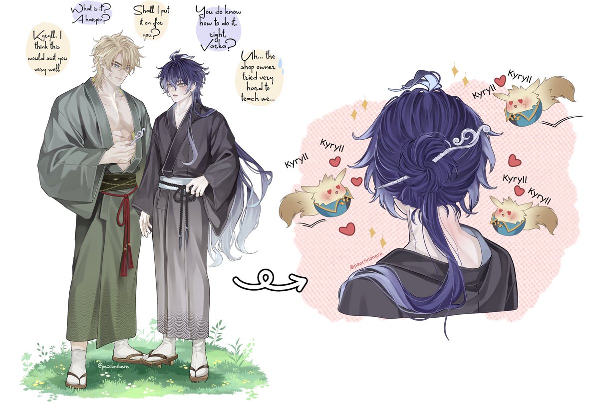 peachnohere's tweet image. A trip to Inazuma of Varka and Flins ⚔️🕯️ 

#Varflins #Knightlight #ルカキリ