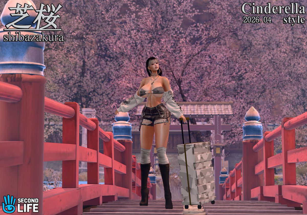 #SLCinderellaStyle ４月号　なでこさん　毎月の用意　本当にありがとぉぉ　付属の旅行鞄に迷彩のテクス貼って自分仕様にして旅行に出た
ちょちょ待って待って！乗る乗る～（通常版）からのワイド版で本日4/13（月） 24時まで限定の「あいずの里」に着きましたよん　やー良き🌸景観に癒されるわー🌸