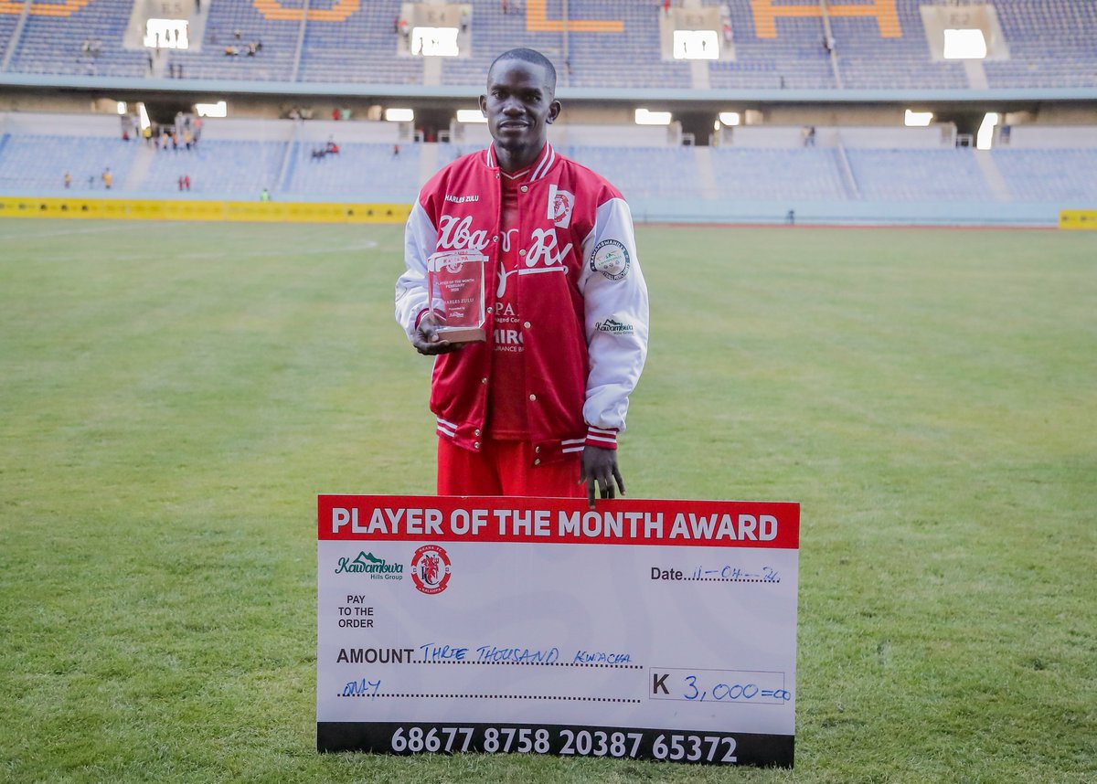 FcNkana's tweet photo. The February Player of the Month Award was officially presented to midfielder Charles Zulu at the #KitweDerby. #AbaRED #NkanaFC #Kalampa #WeAreKalampa https://t.co/UB8CwT8k5U