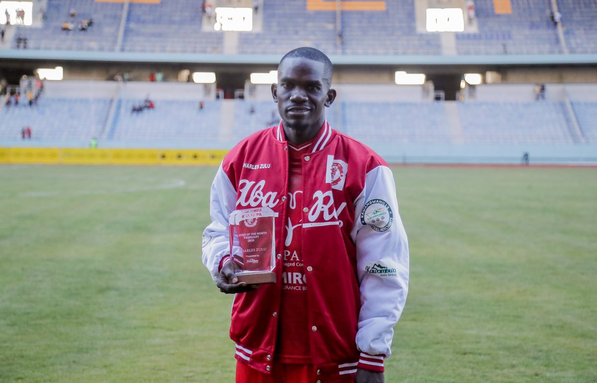 FcNkana's tweet photo. The February Player of the Month Award was officially presented to midfielder Charles Zulu at the #KitweDerby. #AbaRED #NkanaFC #Kalampa #WeAreKalampa https://t.co/UB8CwT8k5U