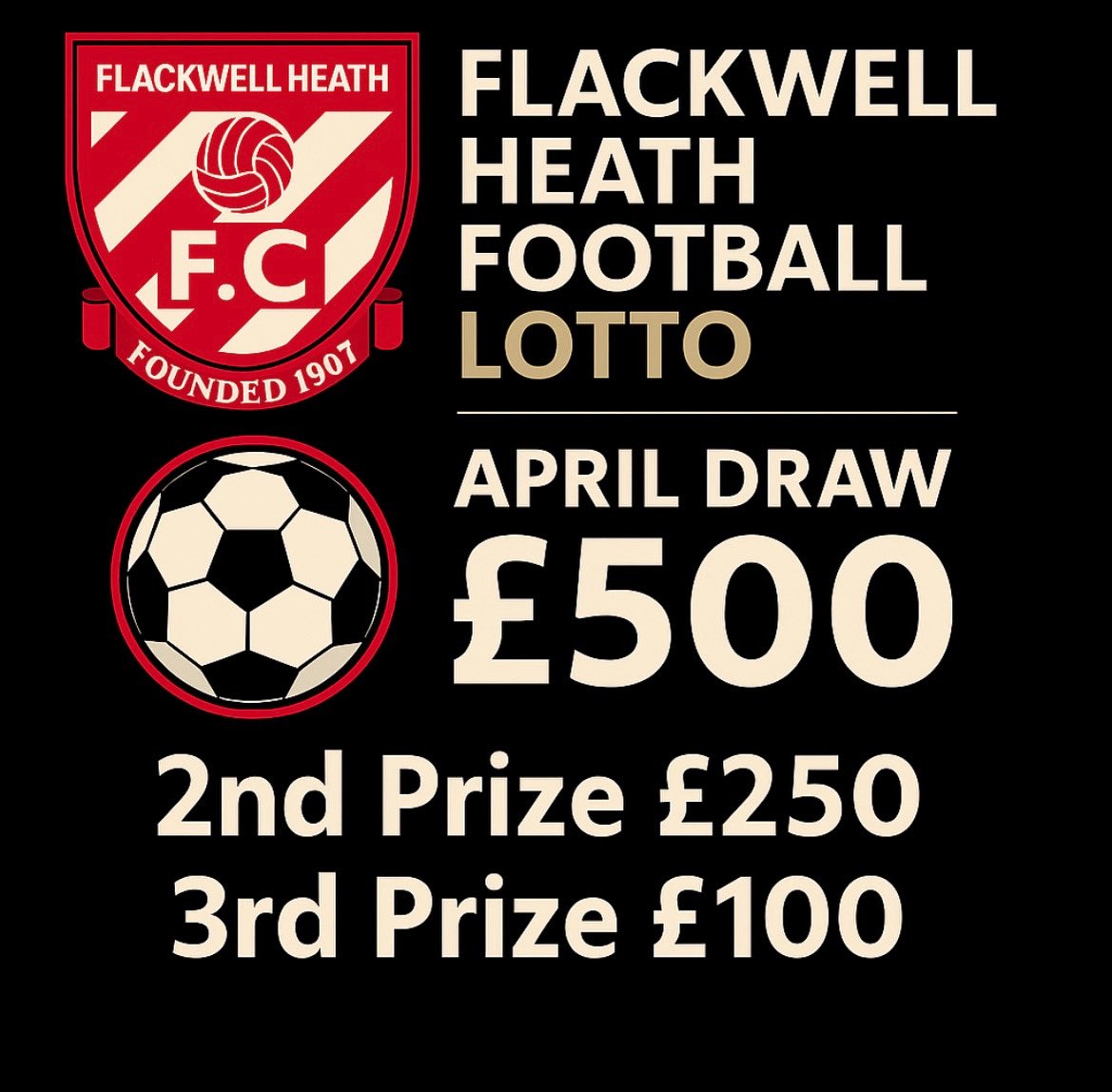 Our April Lotto winners will be drawn LIVE on Saturday April 25th at Wilks Park during the Flackwell vs Biggleswade match - Good Luck 🤞