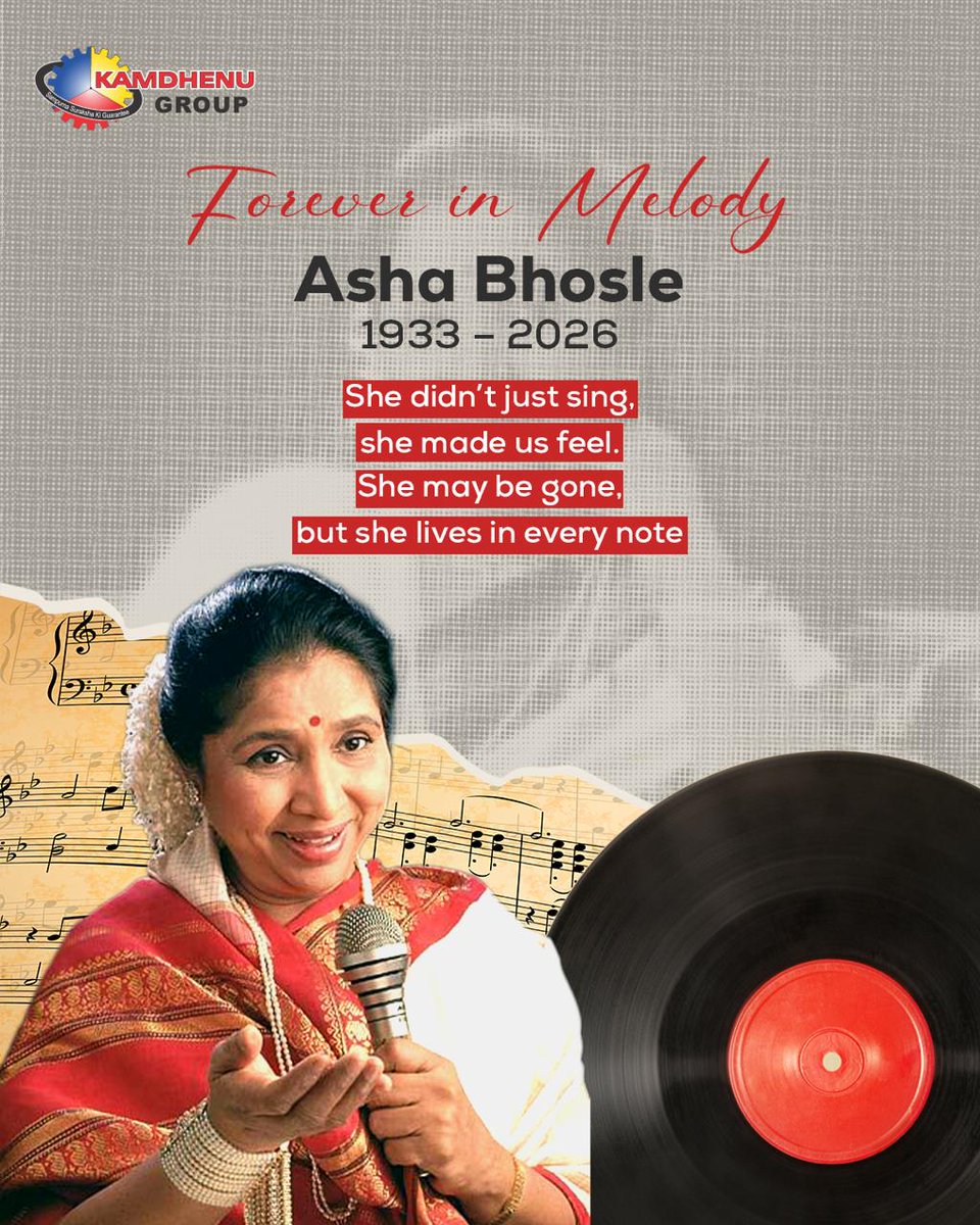 Kamdhenu_Steel's tweet photo. A voice that defined generations,
a legacy that will stand the test of time.
Remembering Asha Bhosle - whose music, like true strength, will continue to live on forever.
#AshaBhosle #LegendLivesOn #TimelessVoice #KamdhenuSteel #StrengthThatLasts https://t.co/X4NhBvvEEm