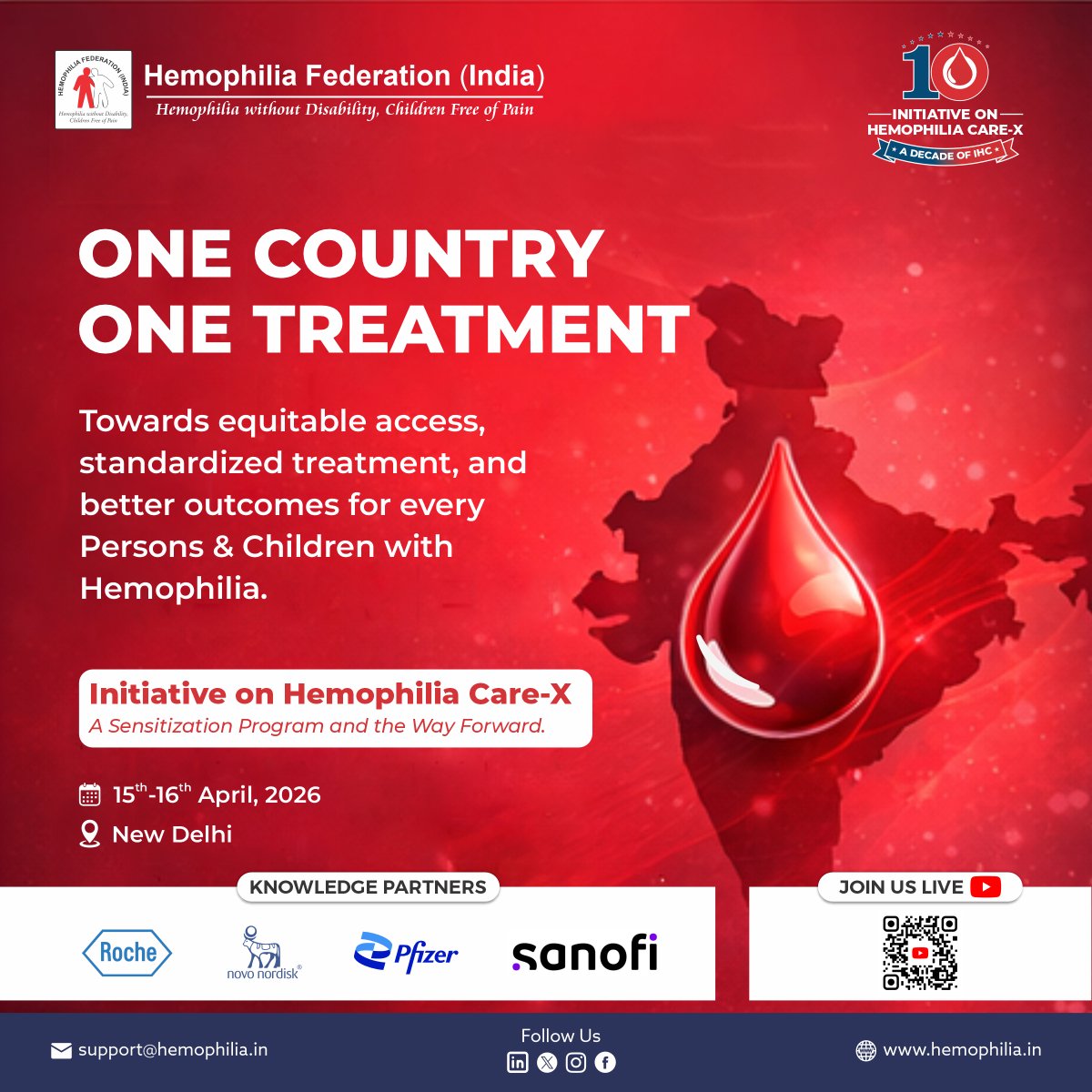 HemoIndia's tweet photo. 𝐈𝐇𝐂-𝐗 | Initiative on Hemophilia Care X

Advancing care. Empowering lives.

Join experts &amp; community to shape the future of hemophilia care in India.

📅 15–16 April
📍 New Delhi
🔴 Live: https://t.co/12u5ewlaF7

#HemophiliaCare #BeyondTheBleed https://t.co/jKi9e8s4cb