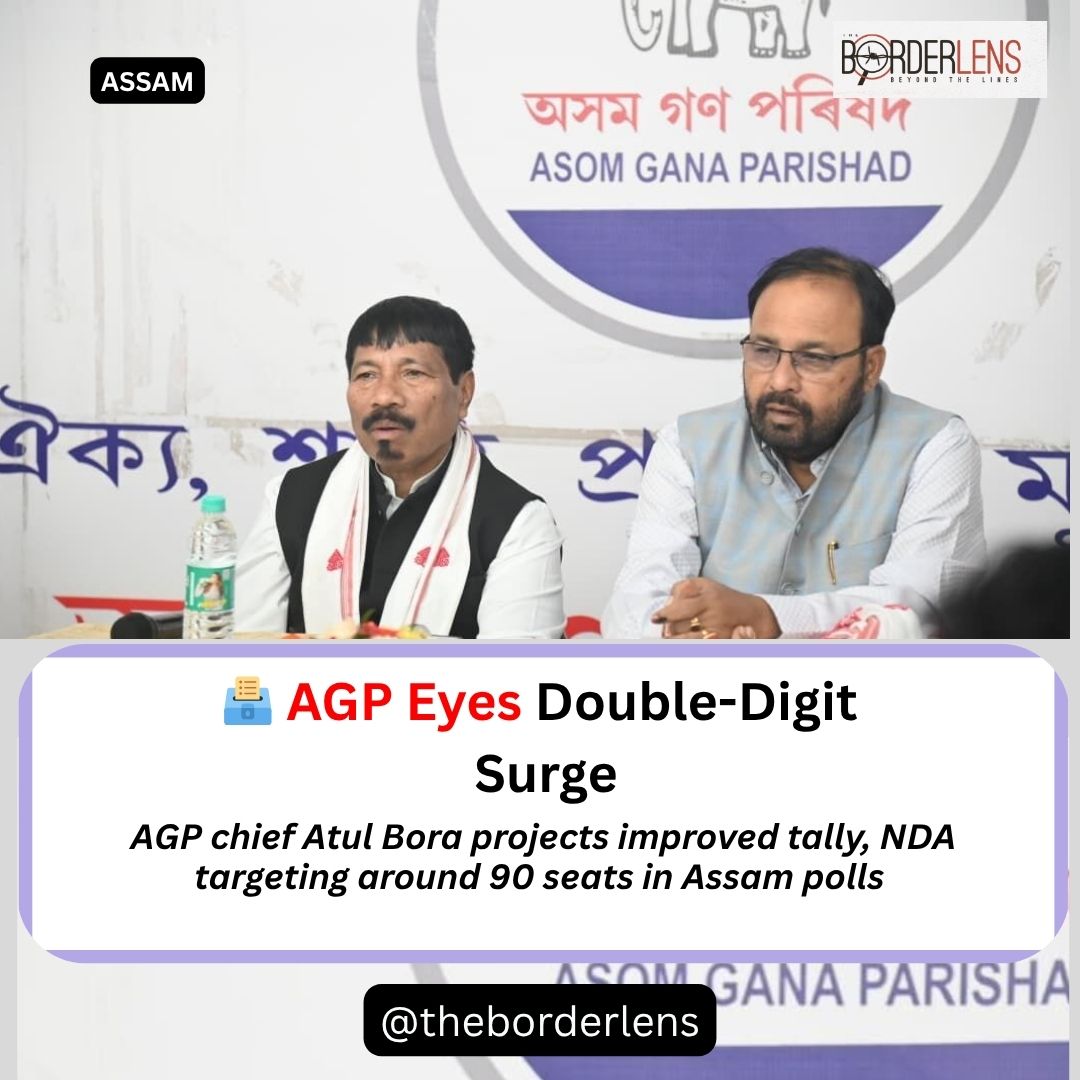 theborderlens's tweet image. 🗳️ AGP Eyes Double-Digit Surge
AGP chief Atul Bora projects improved tally, NDA targeting around 90 seats in Assam polls.
Will AGP cross double digits this time? 🤔
#AssamPolls #AGP #Election2026 #NDA