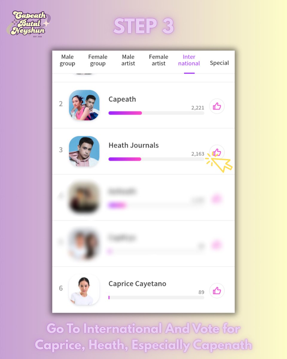 CBNOFFICIAL_'s tweet image. 𝐕𝐎𝐓𝐄 𝐂𝐀𝐏𝐄𝐀𝐓𝐇 𝐅𝐎𝐑 𝐈𝐃𝐎𝐋𝐏𝐈𝐂𝐊 🌟

Eyes here, CBN! 👀 IdolPick 2nd Week of April International Vote is here. Let’s keep supporting Caprice and Heath and aim for another win. 💫

Vote #CapEath, #CapriceCayetano and #HeathJornales on IdolPick now! 💛💜