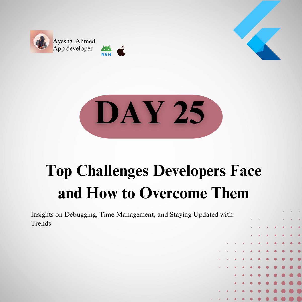 ayeshappdev's tweet image. Every developer faces these 5 walls 🧱
All of them are solvable. Day 25 — sharing what actually works. 👇
💬 Which one is YOUR current fight?
#FlutterDev #DeveloperLife #CodingTips #ayeshappdev