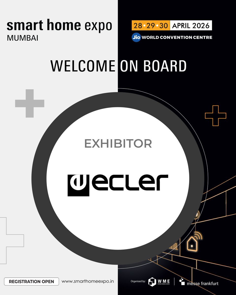 expo_smart's tweet image. We are pleased to welcome Ecler to Smart Home Expo 2026.

April 28 • 29 • 30, 2026
Jio World Convention Centre, Mumbai

Register to Visit: smarthomeexpo.short.gy/QBcJEc

#SmartHomeExpo #AV #AudioVideo #SmartSpaces #Mumbai