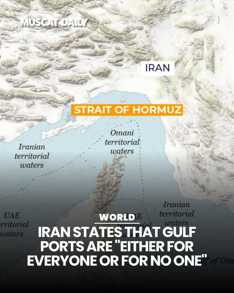muscat_daily's tweet image. Iran warns port security is a collective regional issue. "Ports are for everyone or no one," the military stated, while announcing permanent control measures and new regulations for the Strait of Hormuz. 

#IranNews #StraitOfHormuz #MiddleEastPolitics