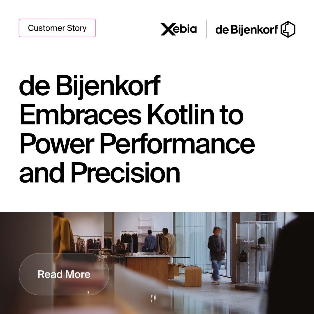Xebia_Global's tweet image. When a premium retailer meets modern engineering: de Bijenkorf tackled rising system complexity.

With Kotlin, we improved response time by 50%, sped up development &amp;amp; boosted collaboration. More than tech—it transformed engineering culture.

Read: okt.to/WAjoN8

#Xebia