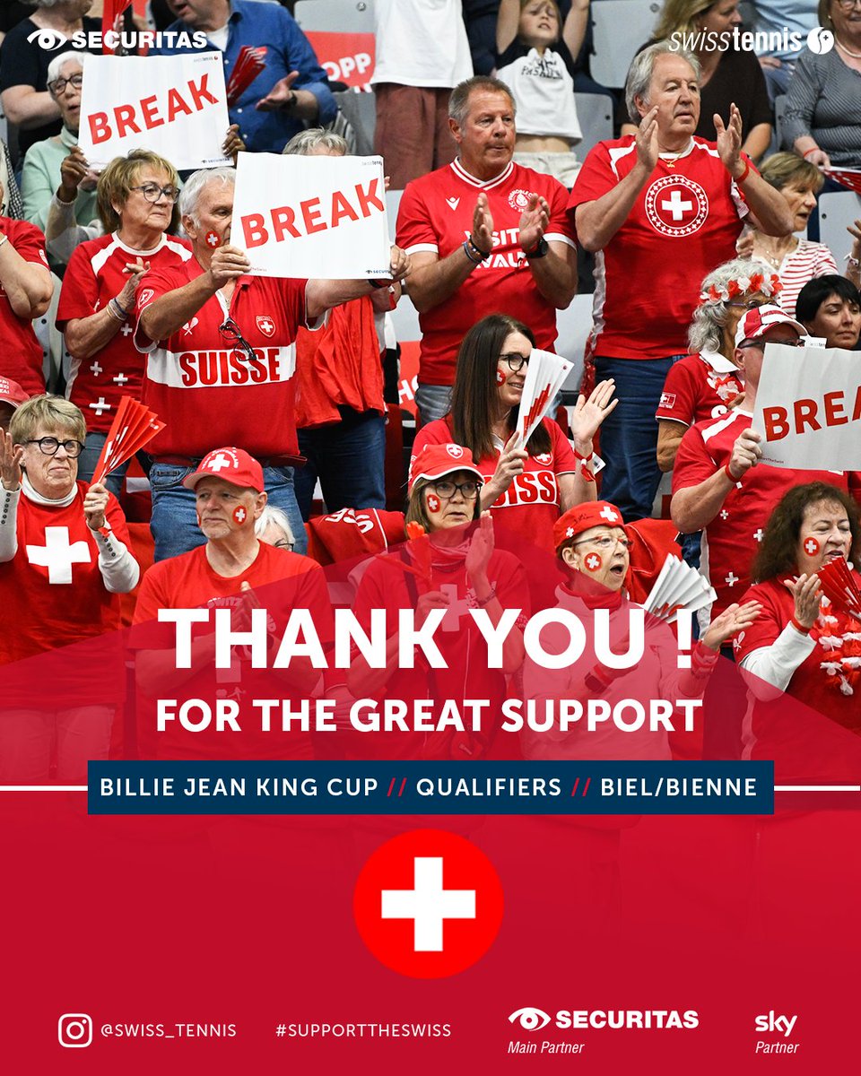 swiss_tennis's tweet image. A huge #THANKYOU to our #Supporters who stayed with us until the very last point this weekend at the Billie Jean King Cup in Biel/Bienne

Next up: Play-offs, 20–22 November 2026! 🗓️
The draw will take place on 23 April 2026! 

#SupportTheSwiss #billiejeankingcup #Securitas #Sky
