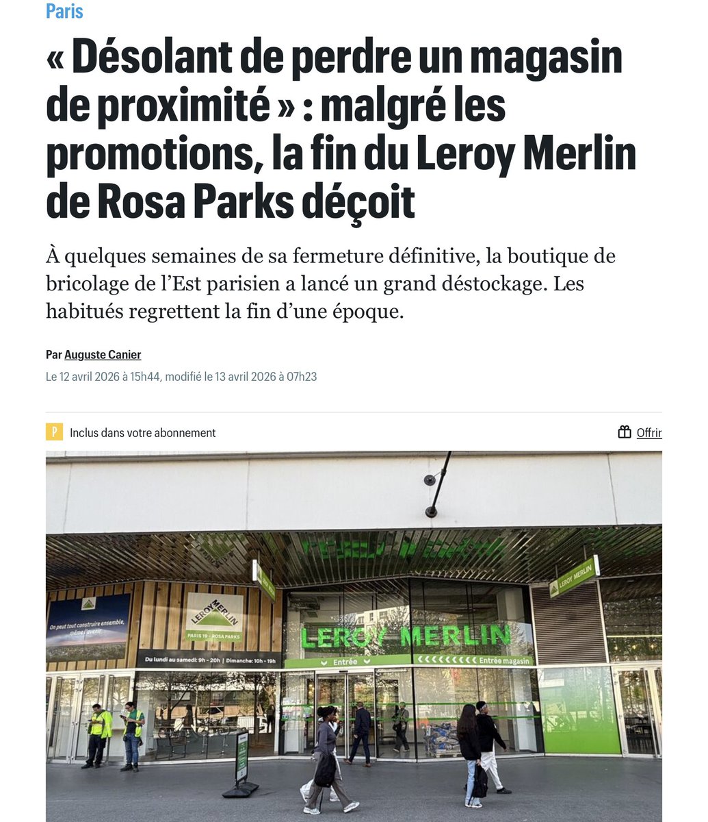 DuprDominique2's tweet image. 😢 #PARIS : #ATTRACTIVITÉ EN BERNE  Coûts trop élevés, problème de mobilité, insécurité…BNP Paribas quitte Rosa Parks, le BHV s’enfonce dans la crise, Leroy Merlin ferme ses magasins, Les Échos et Le Parisien vont quitter Paris. L’économie #parisienne  montre de sérieux signes