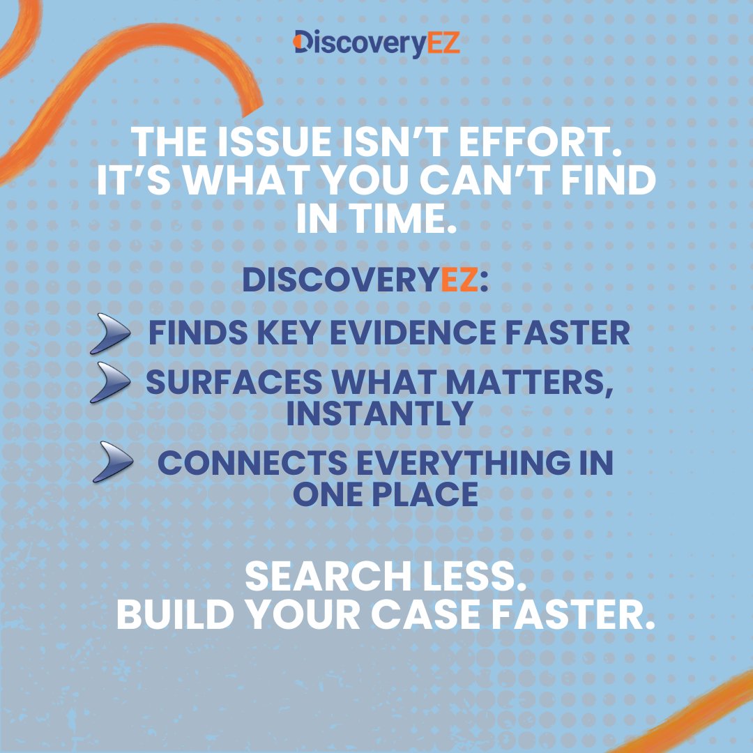 DiscoveryEz's tweet image. isn’t slow because of effort.
It’s slow because of navigation.

👉 DiscoveryEZ improves workflow efficiency
#LegalTech #DiscoveryEZ #WorkflowEfficiency #TrialPrep