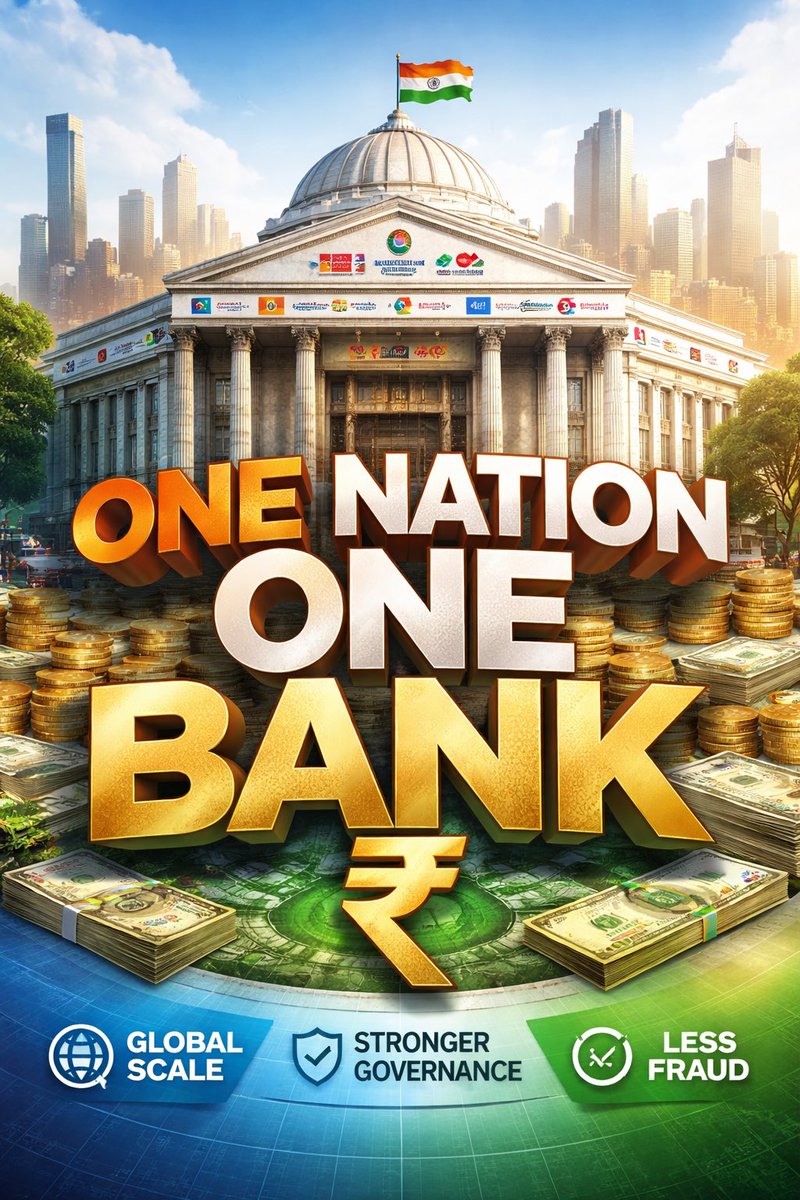 TheBankersVoice's tweet photo. Govt justifies PSU bank mergers in the name of creating “global banks.”

Let’s talk facts, not narratives.

Even after multiple mergers, State Bank of India has total assets of roughly $800–850 billion, placing it around 40th globally.

Now imagine this:

If ALL Public Sector Banks in India are merged into ONE entity, the combined assets would be approx $2.7–3.0 trillion.

How would that compare globally?

🔹 Industrial and Commercial Bank of China – ~$6.3 trillion
🔹 China Construction Bank – ~$5.4 trillion
🔹 Agricultural Bank of China – ~$5.3 trillion
🔹 Bank of China – ~$4.6 trillion
🔹 JPMorgan Chase – ~$3.9 trillion
🔹 HSBC – ~$3.0 trillion
🔹 Mitsubishi UFJ Financial Group – ~$2.8 trillion

👉 A unified Indian PSU bank would instantly enter Top 7 globally

So the real question is:

If the goal is scale, strength & global dominance…
why settle for fragmented growth?

👉 One Mega PSU Bank = Real scale
👉 Unified tech & risk systems = Better fraud control
👉 Single reporting structure = Transparency & accountability
👉 Lower duplication = Higher efficiency

Current model:
❌ Many PSBs → Scattered capital → Repeated fraud risks

Stronger model:
✅ ONE PSB → Consolidated power → Global relevance

If intent is genuine, reforms must be bold , not selective.

India doesn’t need multiple mid-sized banks.
India needs ONE banking powerhouse.

@narendramodi @nsitharaman @mppchaudhary 
@FinMinIndia @DFS_India 
@PMOIndia @FinMinIndia @DFS_India @RBI

#BankingReforms #PSBMerger #IndianBanking #EconomicReforms