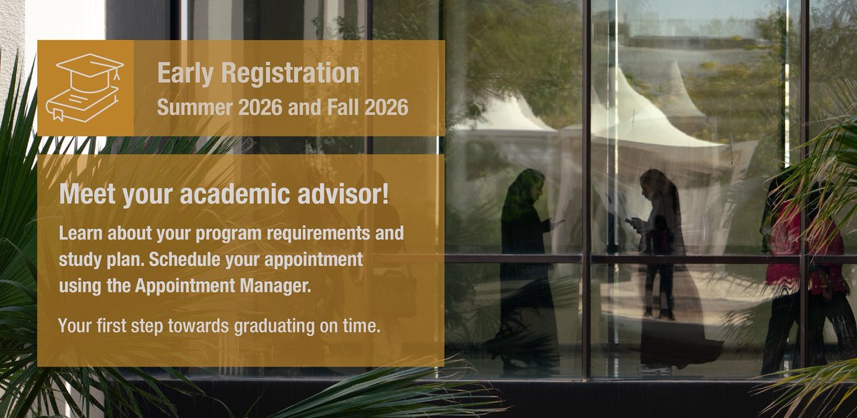 QUStudAffairs's tweet image. 📅 Today’s early registration tip:
Meet your academic advisor! Your first step toward graduating on time.

#QatarUniversity #StudentAffairs #EarlyRegistrationTips