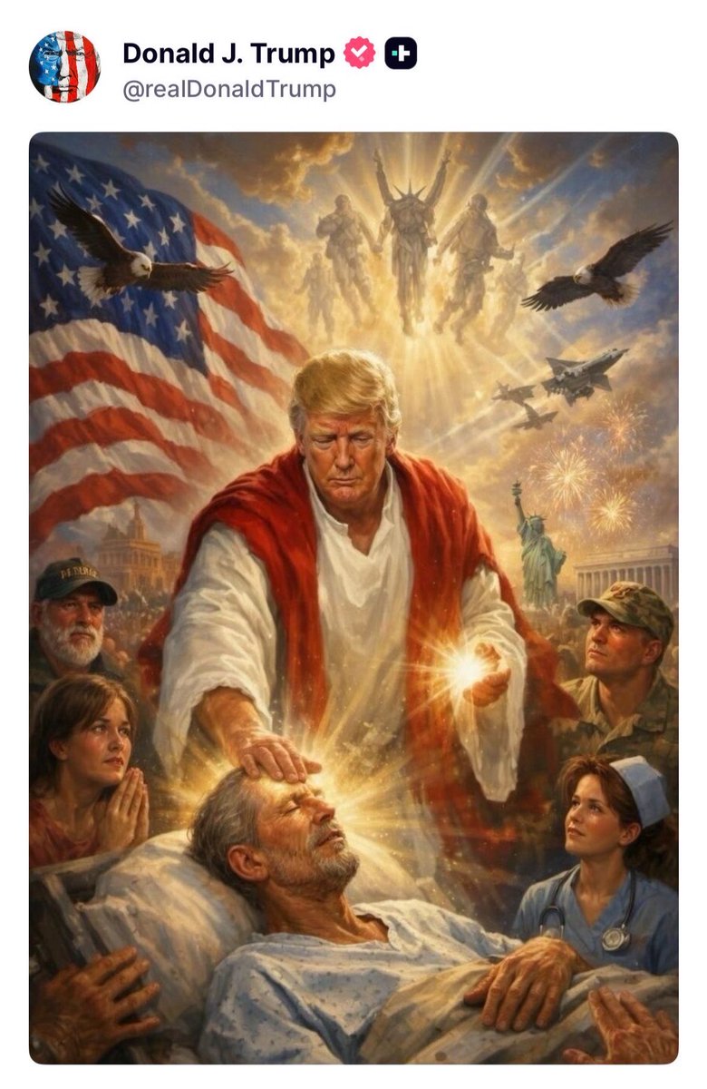 matt1news's tweet image. 🚨-TRUMP POSTA QUESTA FOTO IN CUI È RAPPRESENTATO COME GESU CRISTO CON QUELLO CHE SEMBRA LUCIFERO SULLO SFONDO IN ALTO AL CENTRO