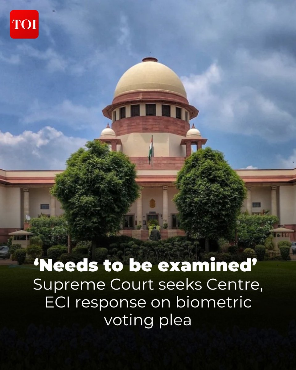 timesofindia's tweet image. The #SupremeCourt is reviewing a proposal to implement #fingerprint and iris scans at polling stations to combat #voter fraud and impersonation. Notices have been issued to the central government, Election Commission, and states. While acknowledging the need to examine this for