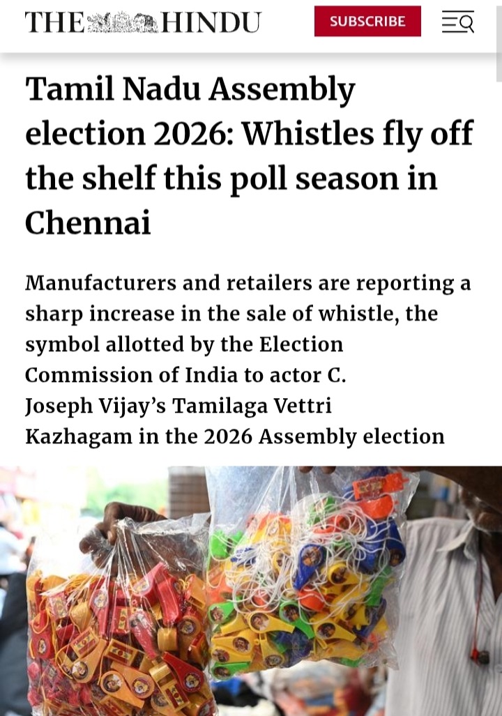 Inbhadoss's tweet image. “Whistle” demand flying off the shelves this election season 🔥

From campaign trails to common people, the symbol is creating real buzz. This isn’t just merchandise — it’s turning into a movement.

#TamilNaduElections #TVK #Whistle