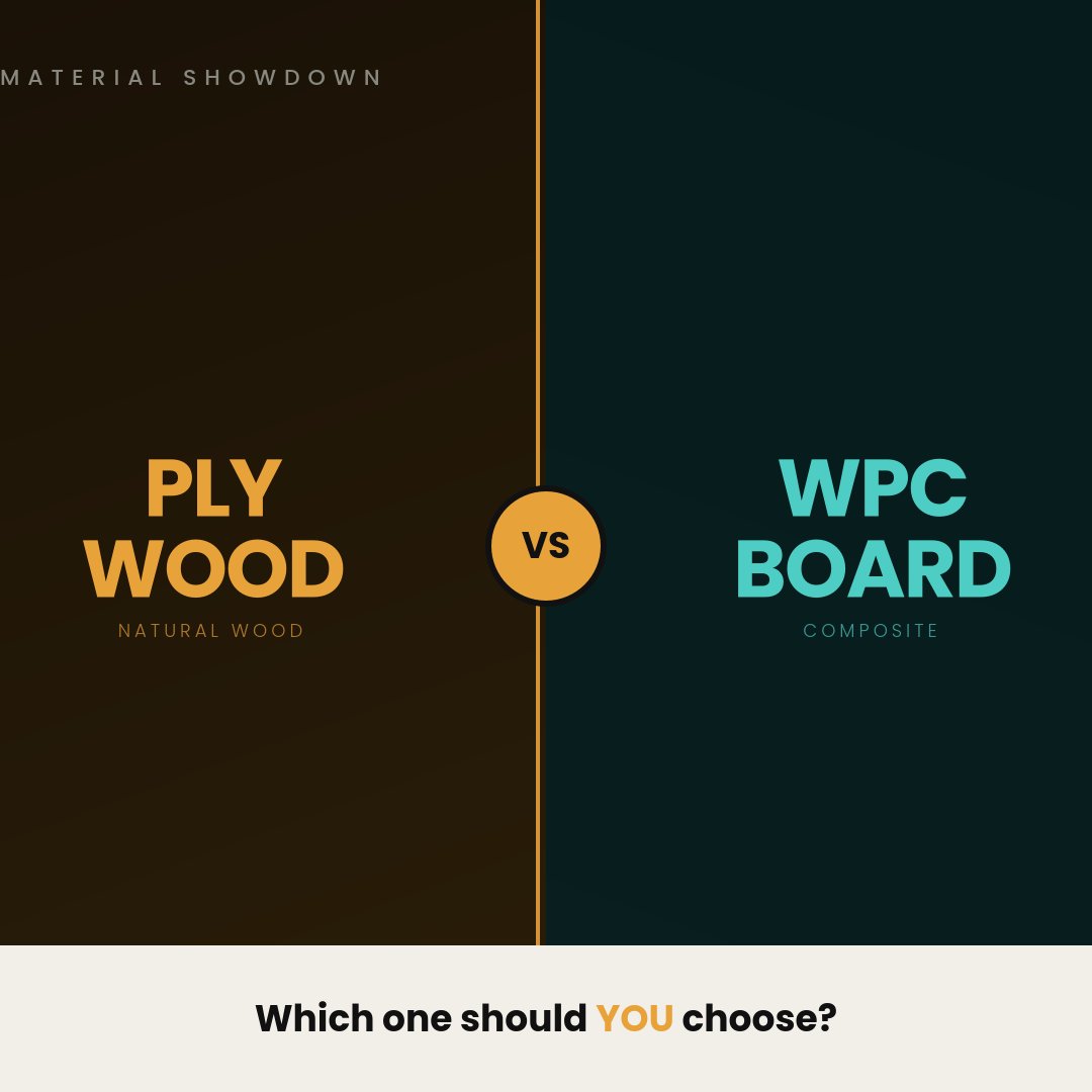 ARCHAWOODSTORE's tweet photo. 🪵 Plywood vs WPC Board — which one should you actually use?
Most homeowners and interior designers pick the wrong material — and it ends up costing them lakhs in repairs.
Here's the truth no one tells you 👇
 WPC is NOT a replacement for Plywood
✅ WPC is waterproof — perfect https://t.co/9R1kpxEust