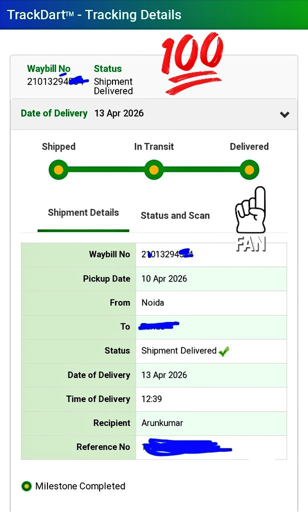 Excellent! I'm impressed,dedication of the delivery executive. Delivering CC in this scorching heat is truly commendable. I actually wanted to offer him a cold drink &amp; chips to beat the heat, but unfortunately, nearby shop was closed at that moment
AWB#21013294584
 <a href="/BlueDartCares/">Blue Dart Support</a>