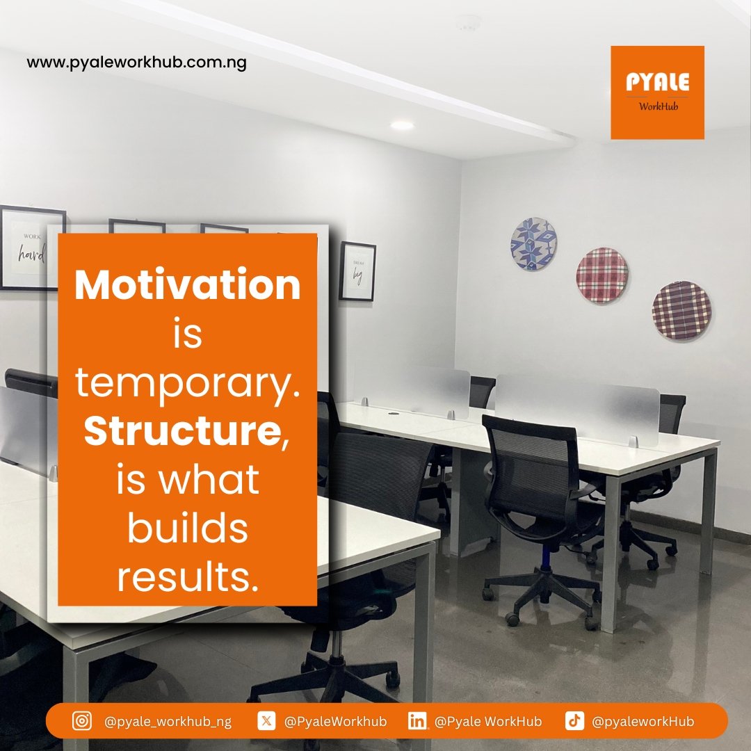 PyaleWorkhub's tweet image. Motivation comes and goes, but structure keeps you moving.
A consistent routine and the right environment make showing up easier.
📍 21 Bekwere Wosu Street, D-Line Port Harcourt
#PyaleWorkhub #WorkSmart #Consistency #ProductivitySpace #StayFocused
