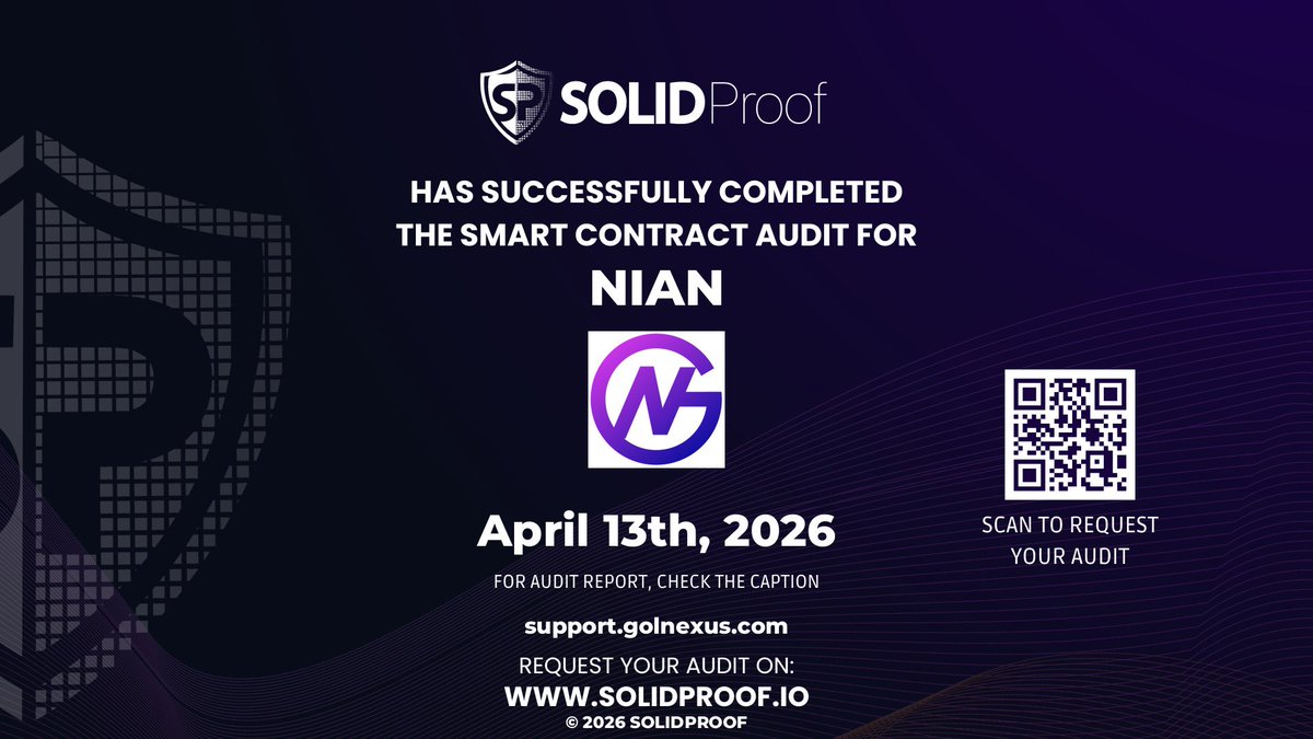 🚀 Big Milestone Achieved!
We’re proud to announce that Nian, the utility token of Googol Nexus, has successfully passed the audit by SolidProof.
This marks a significant step forward in our commitment to security, transparency, and long-term sustainability🔒