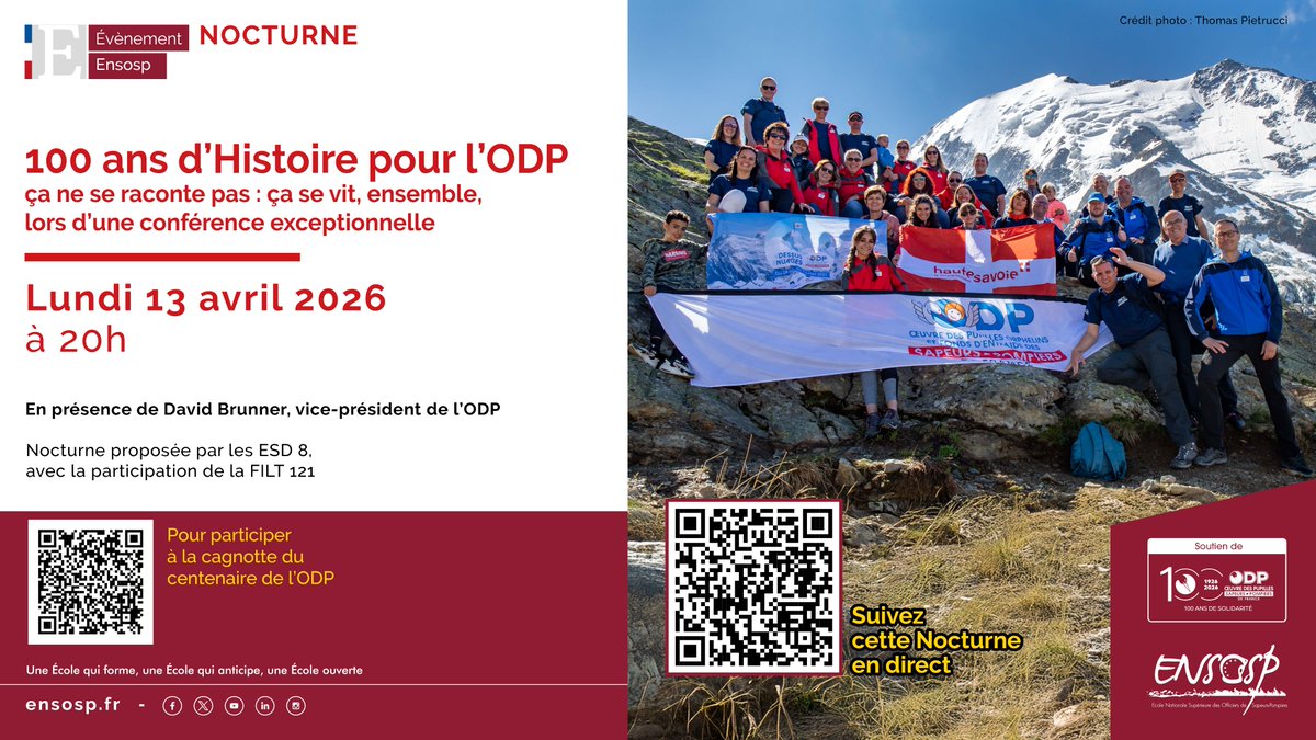 ENSOSP's tweet photo. 🌙 Nocturne 100 ans d'histoire pour l'ODP 

📅 Ce soir à 20h00
📺 En direct : https://t.co/AkEe58Ais2 https://t.co/nUDF69q7ty