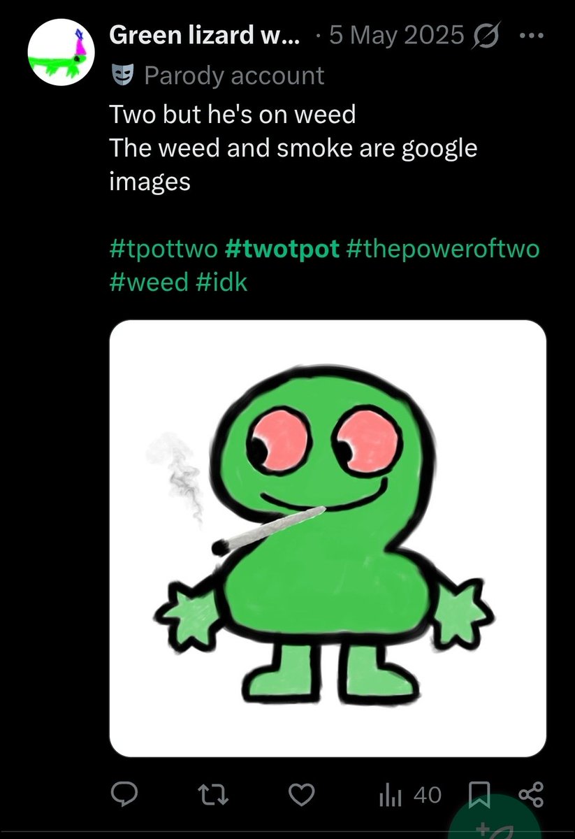 Green lizard with a purple party hat tweet media