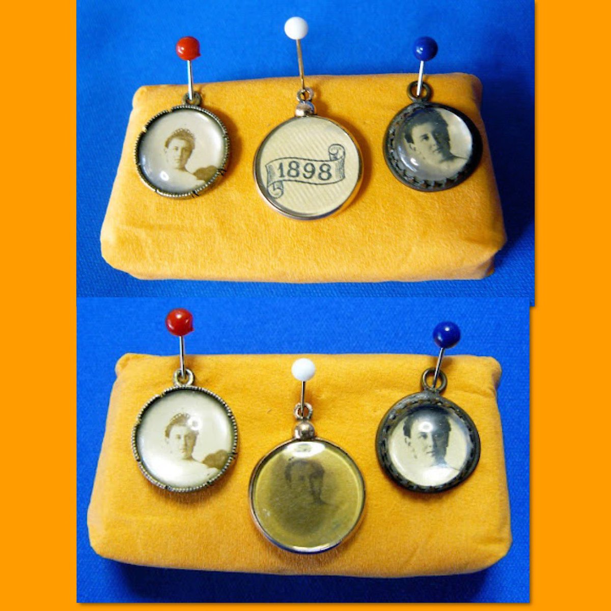 Oranjalia uit vervlogen tijden:
Gouden hangers t.g.v. de inhuldiging van koningin Wilhelmina in 1898.
@denroncollections.nl