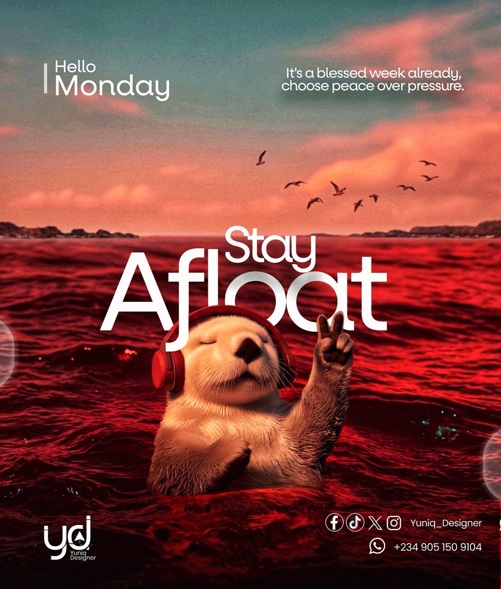 Monday tried it. 🦦✌🏽
Headphones in. Peace sign up. Stay Afloat.
This week is yours, don't sink. 🌊🔴
#StayAfloat #MondayMotivation #YuniqDesigner