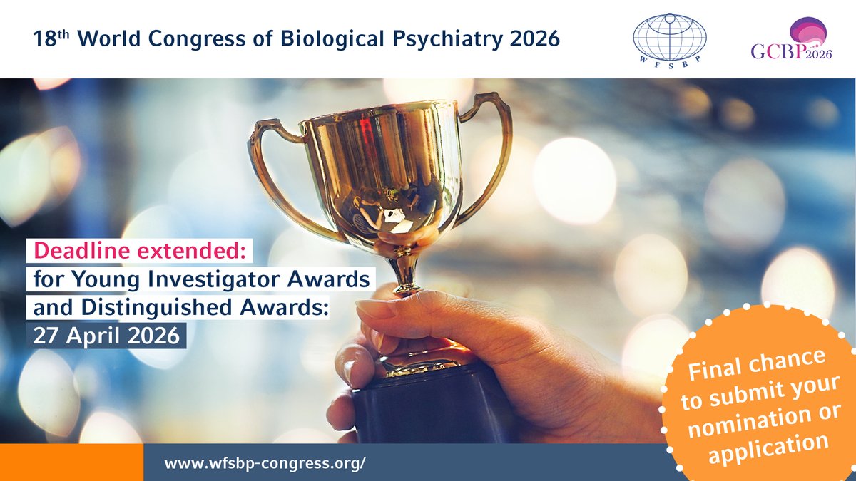 wfsbp's tweet photo. Know someone whose work deserves recognition?
The deadline for all #WFSBP2026 Award nominations and applications has been extended to 27 April 2026—across all categories, including the Young Investigator Awards.
Nominate outstanding contributions.
🔗 https://t.co/2UZjDTzmSg https://t.co/66OzAglx8i
