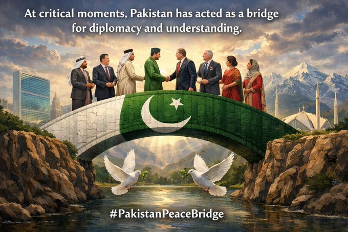 پاکستان امن، تعاون اور مثبت سفارتکاری کے لیے پُرعزم ہے۔ 🇵🇰
 #PakistanPeaceBridge