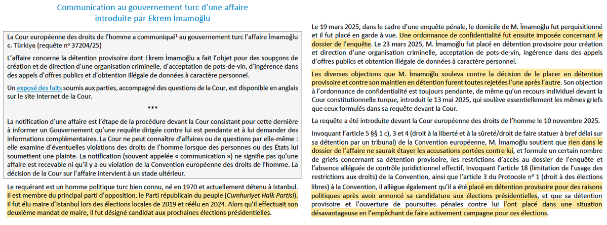 Etat de droit en Turquie : La CEDH décide d'examiner la requête d'Ekrem İmamoğlu.

Opposant d'Erdogan &amp; favori pour la prochaine élection, il a été arrêté en mars 2025 (d'où d'importantes manifestations)

Il fustige une procédure pénale initiée à des fins politiques (Art 18 CEDH)
