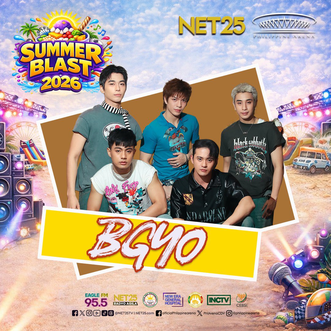 NET25TV's tweet photo. BGYO na ang bahalang mag-level up ng summer niyo! 

Wala munang maasim, make sure to stay fresh as the Aces of P-Pop shower us with a nakaka-gigil na performance!

Takits sa pinaka-aesthetic at pinaka-solid na event ng taon. Tandaan, mas nakaka-haggard ang mamiss-out mo ang #Summerblast2026 kaysa sa tirik na araw!

#NET25 #PhilippineArena #PhilippineSportsStadium