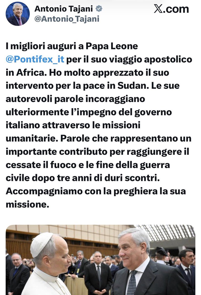 The Deputy Prime Minister and Minister of Foreign Affairs of the Italian Republic has published a post on X signalling a distancing from Donald Trump’s remarks, without, however, going so far as to issue an explicit condemnation.