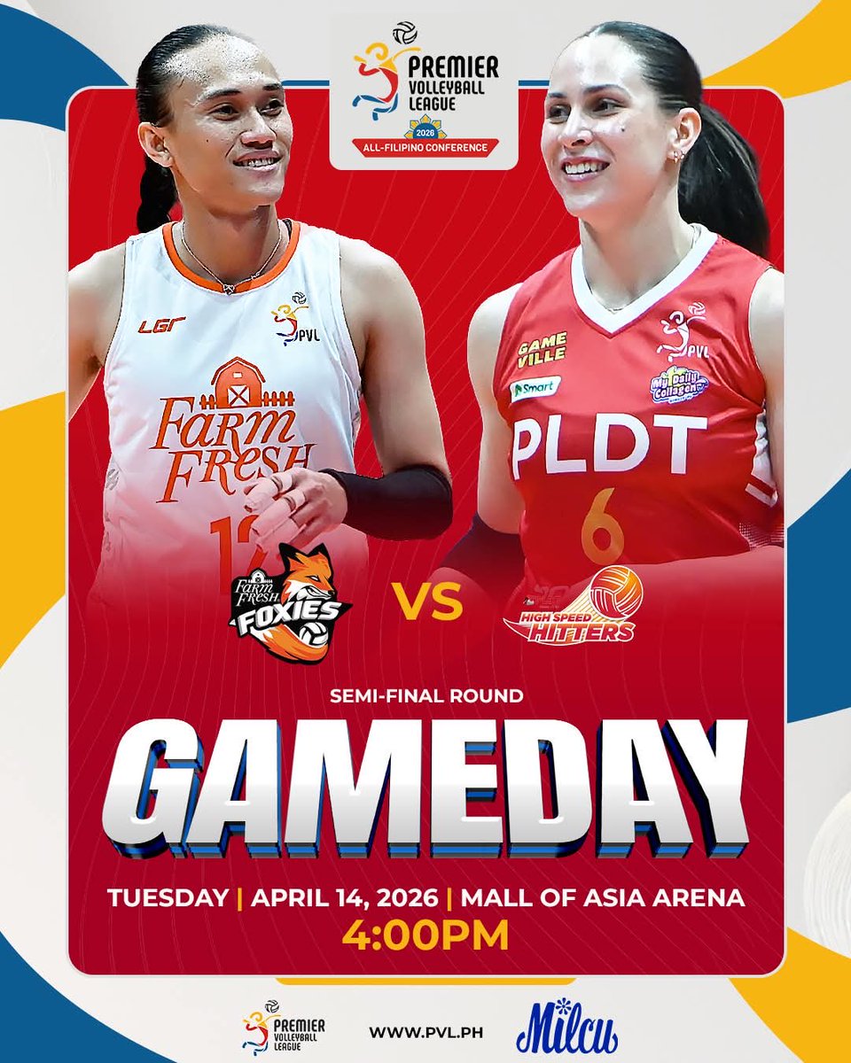 MUST WIN FOR FOXIES, HIGH SPEED HITTERS! 🏐 

⚔️ : FARM FRESH 🦊 vs. PLDT HOME FIBER ☎️ 
🕓 : First serve is at 4:00 p.m. 
🎟️ : tinyurl.com/2026-PVL-AFC-D…

Watch the games on: 
📺 : One Sports | One Sports+ 
📲 : Pilipinas Live 
🖥️ : pvl.ph/live 

#PVL2026